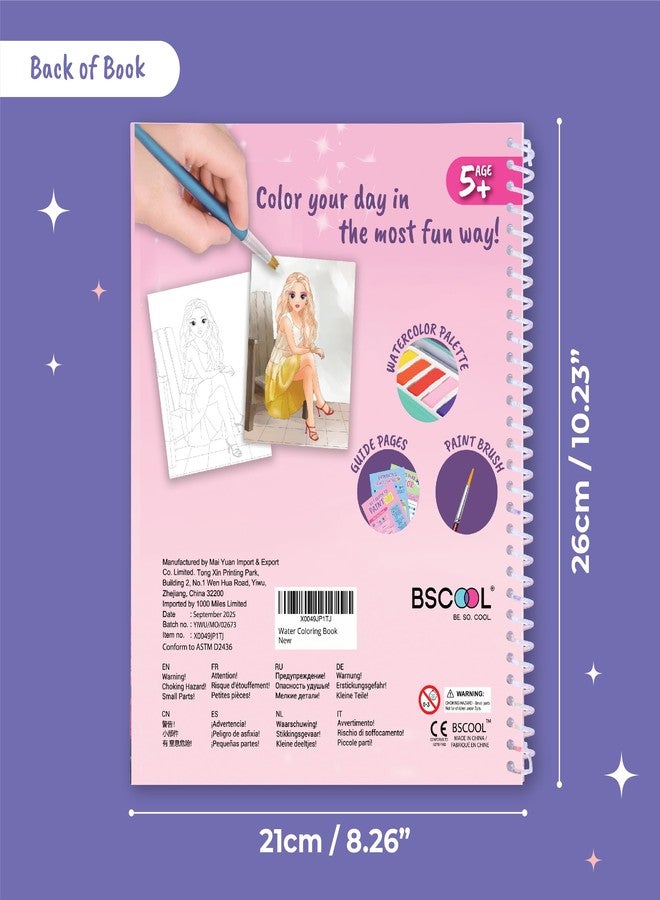 BSCOOL Water Coloring Book for Beginners - Painting Kits for Kids Ages 5 and up. Watercolor Book with 12 Paint Palettes, 1 Brush, and Guides. Fashion Painting for Girls with 15 Pre-Drawn Models. - Image 2